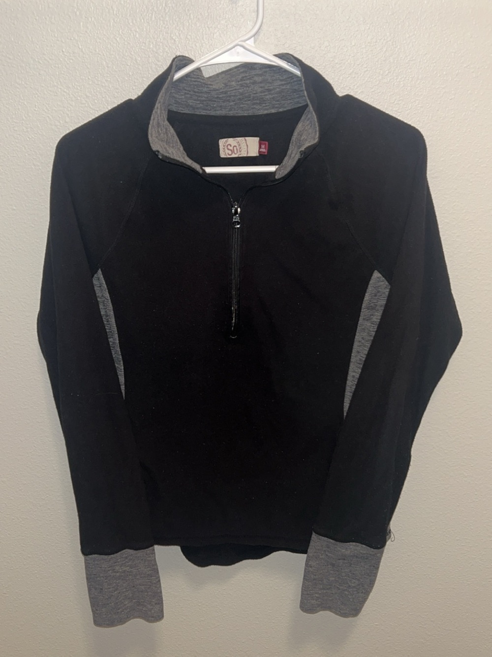 SO Black Long-Sleeve Quarter-Zip Top with Gray Accents